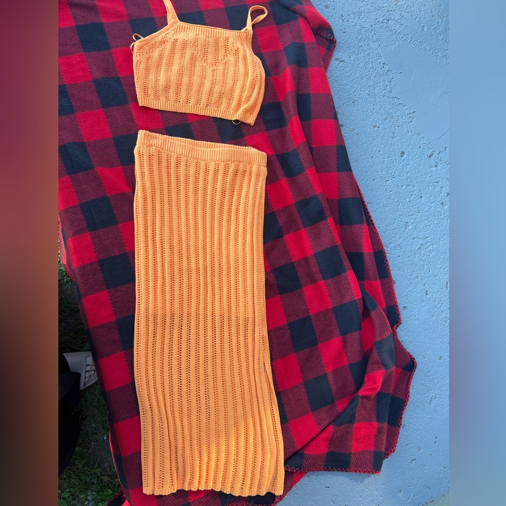 Orange Knit Skirt and Top Set